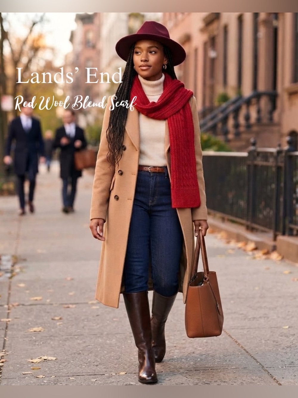 NWT Lands' End Rich Red Wool Blend Cozy Winter Knit Scarf Fall Winter Accessory